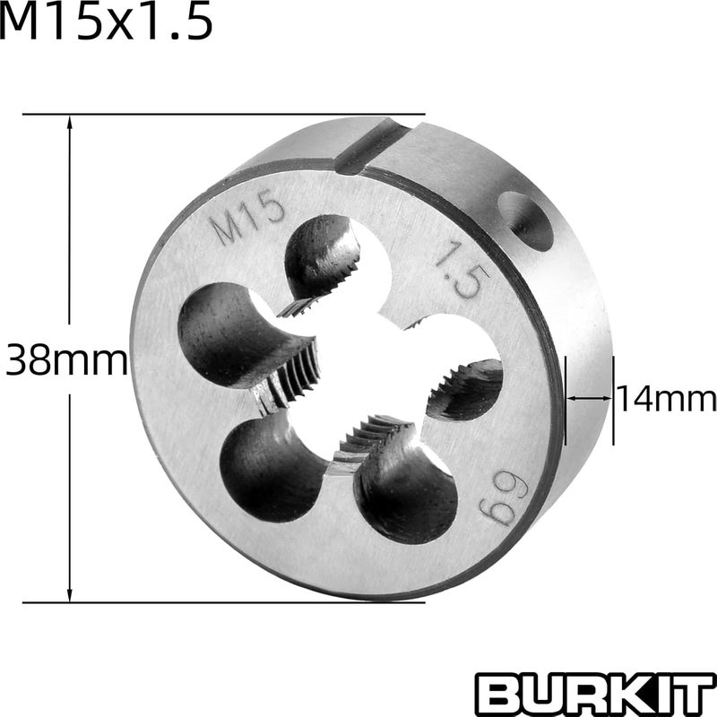 Burkit M15 X 1.5 Tap and Die Set, M15 x 1.5 Machine Thread Tap and Round Die Right Hand - Image 3